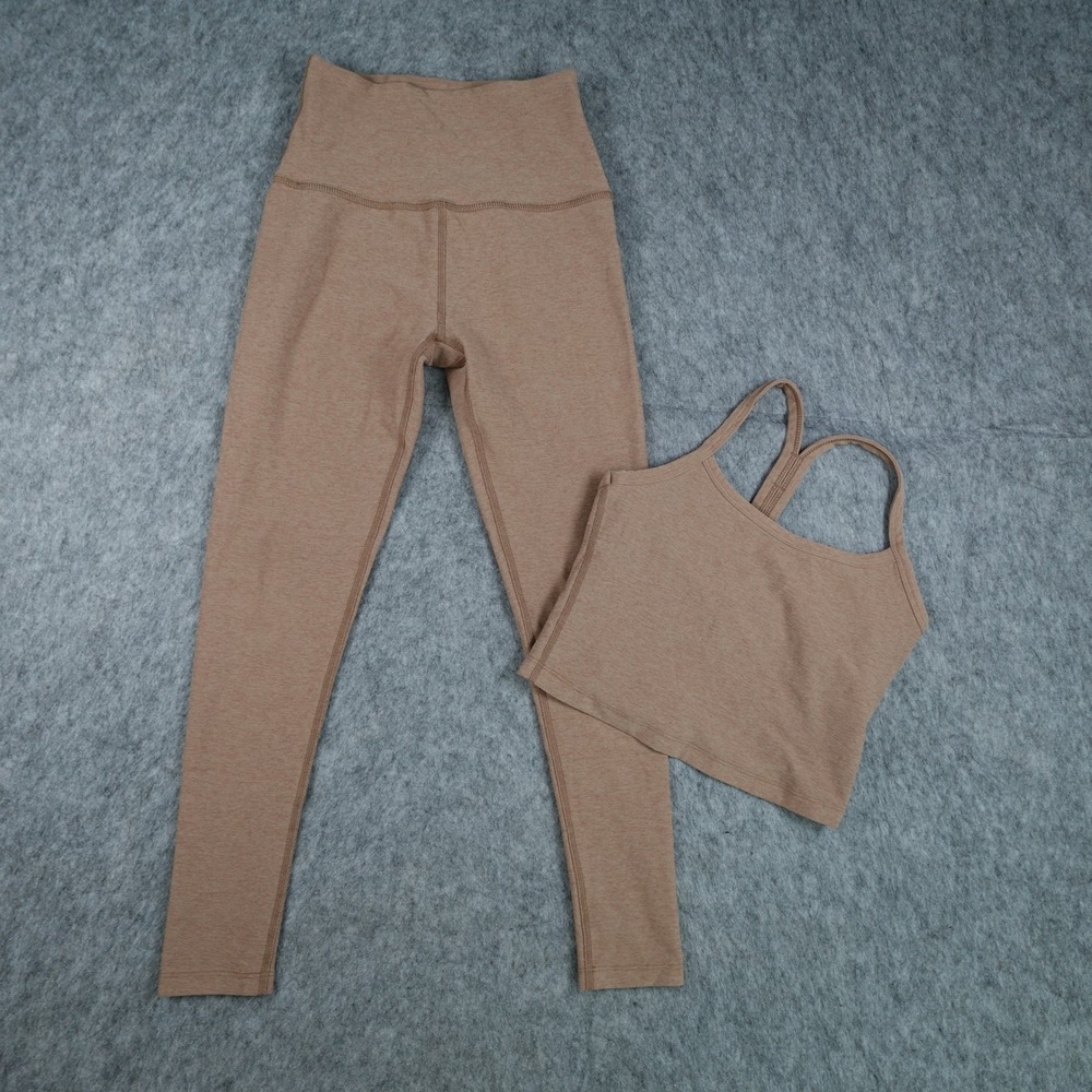 Beyond Yoga Set Women Extra Small Brown Spacedye High Waist Leggings Crop Top